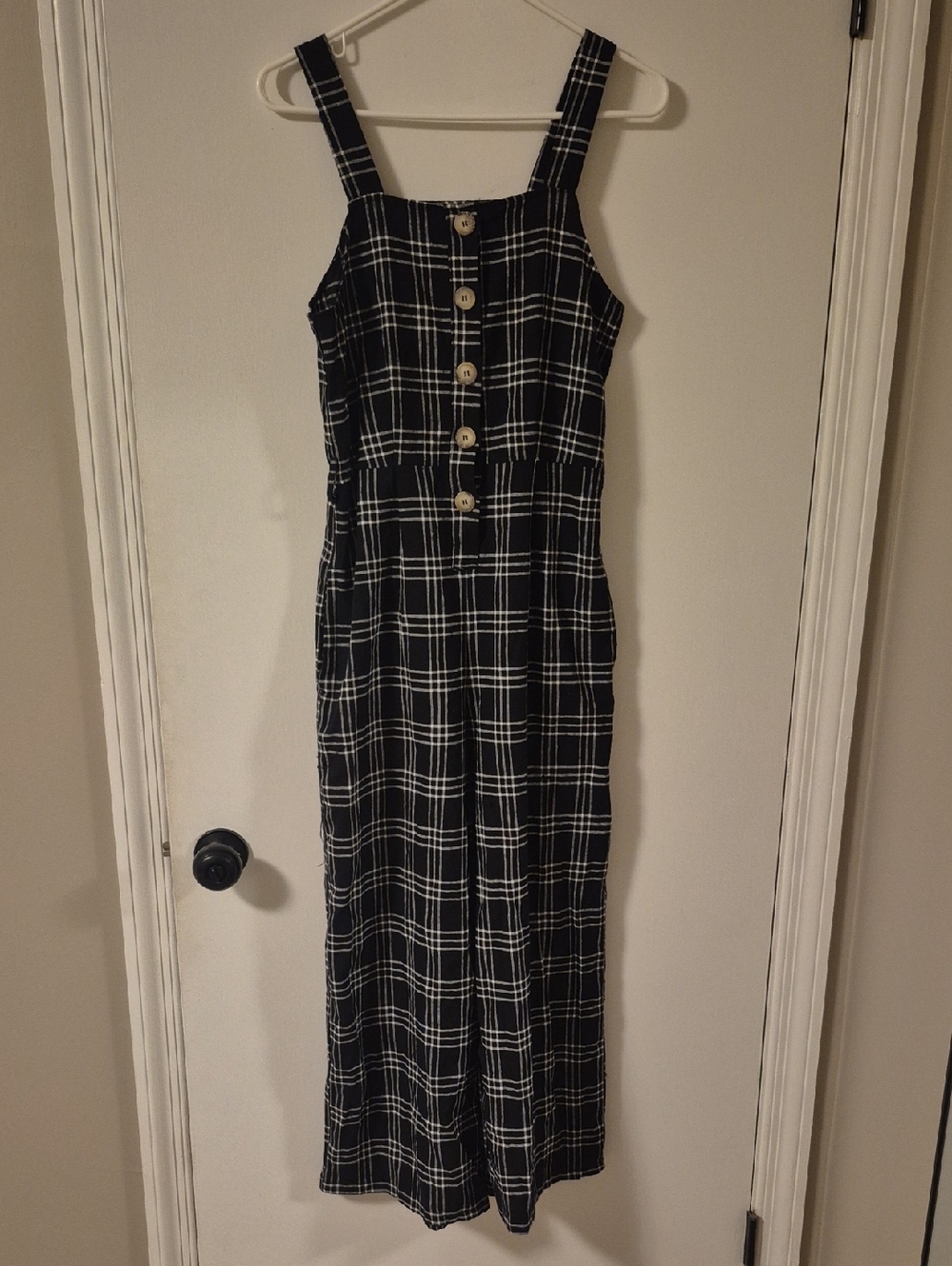 American Eagle Outfitters Black Plaid Maxi Jumpsuit Dress